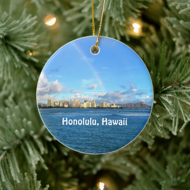 Rainbow over Honolulu  Ceramic Ornament (Tree)