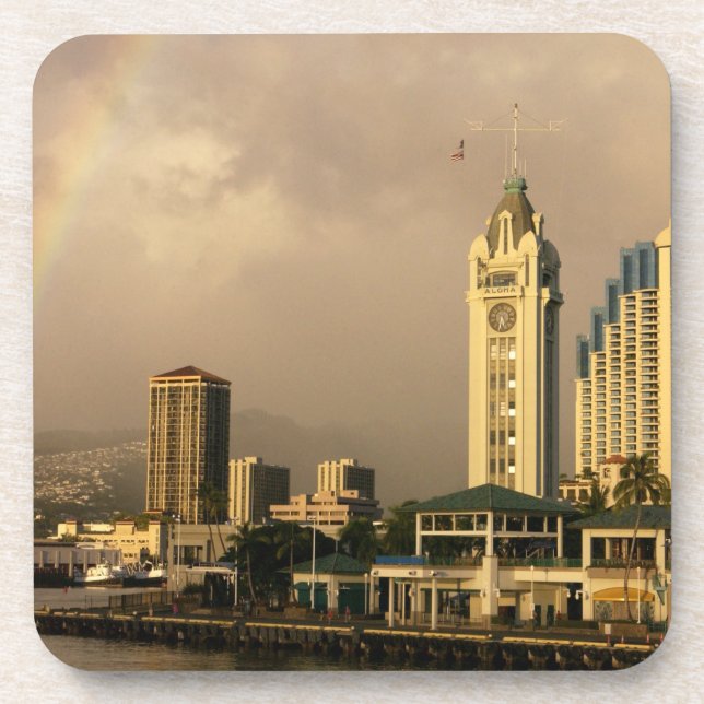 Rainbow over Honolulu, Hawaii, USA 2 Drink Coaster (Front)