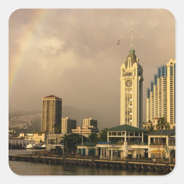 Rainbow over Honolulu, Hawaii, USA 2 Square Sticker (Front)