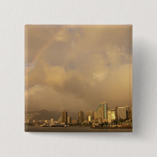 Rainbow over Honolulu, Hawaii, USA 3 Pinback Button (Front)