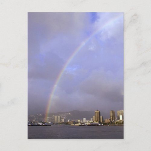 Rainbow over Honolulu Hawaii USA Postcard