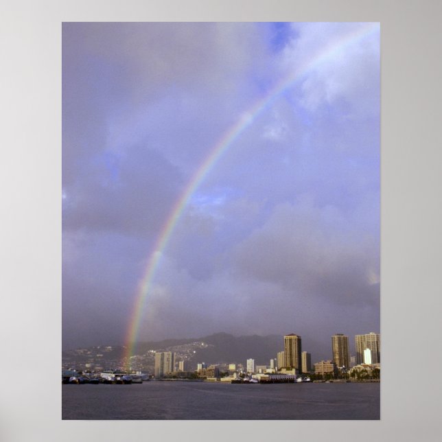Rainbow over Honolulu, Hawaii, USA Poster (Front)