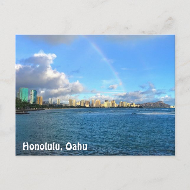 Rainbow over Honolulu Postcard (Front)