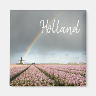 Rainbow over hyacinths and a windmill in Holland Magnet