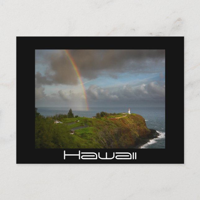 Rainbow over Kilauea Lighthouse black postcard (Front)
