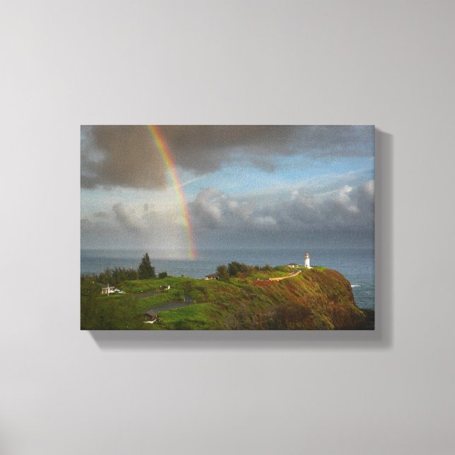 Rainbow over Kilauea Lighthouse canvas (Front)