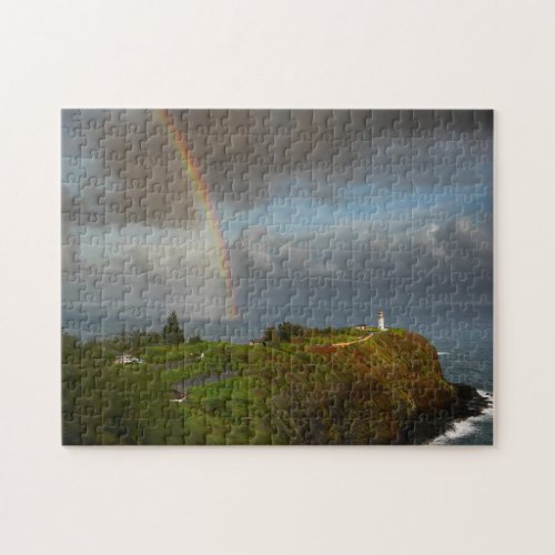 Rainbow over Kilauea Lighthouse on Hawaii Jigsaw Puzzle