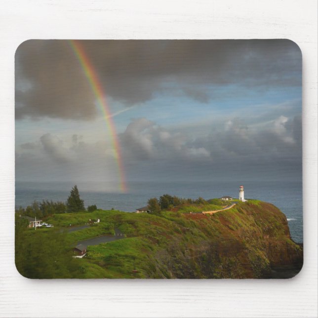 Rainbow over Kilauea Lighthouse on Kauai, Hawaii Mouse Pad (Front)
