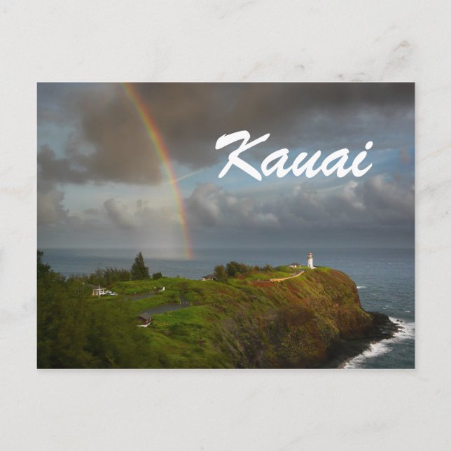 Rainbow over Kilauea Lighthouse text postcard (Front)