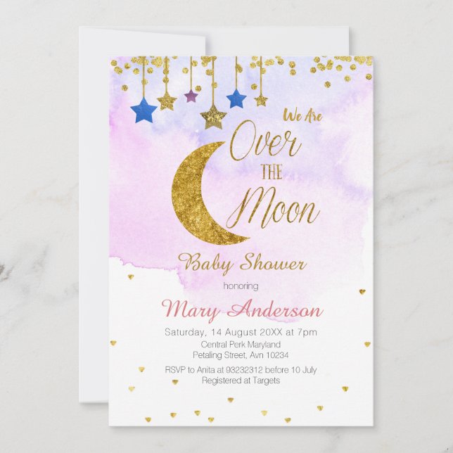 Rainbow Over the Moon Baby Shower Invitation (Front)