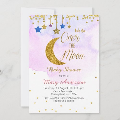 Rainbow Over the Moon Baby Shower Invitation