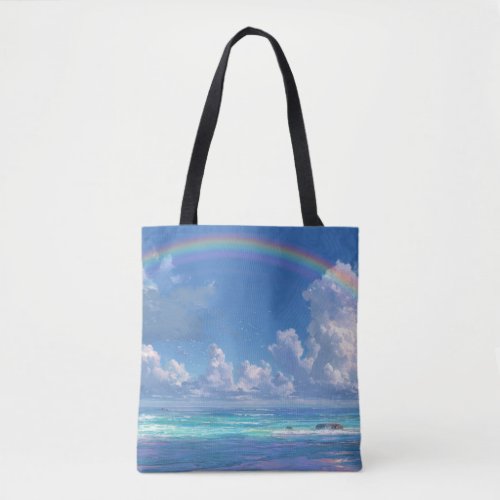 Rainbow over the ocean tote bag