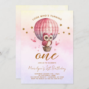 Rainbow Owl 1st Birthday Invitation
