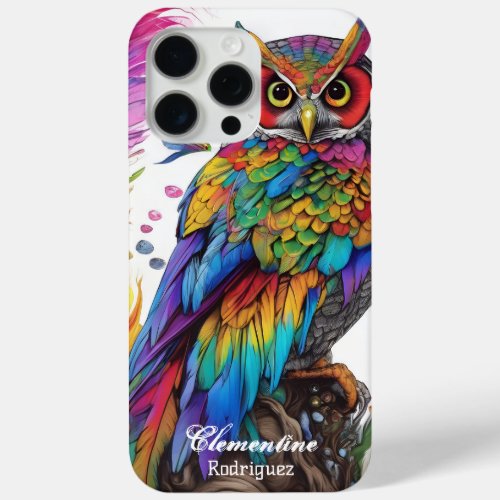 Rainbow Owl Amidst Feathers iPhone 15 Pro Max Case