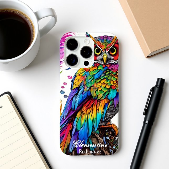 Rainbow Owl Amidst Feathers Case-Mate iPhone Case (Creator Uploaded)