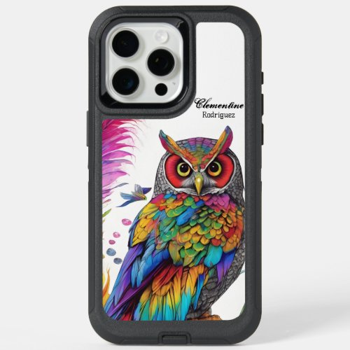 Rainbow Owl Amidst Feathers iPhone 15 Pro Max Case