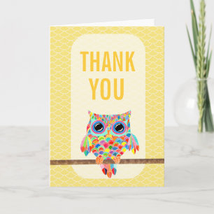 Rainbow Owl Chevron Thank You Card