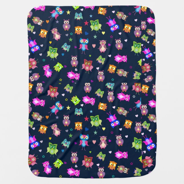 Rainbow owls cute pattern baby blanket (Front)