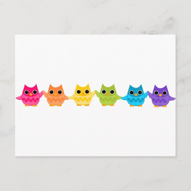 Rainbow Owls Postcard (Front)