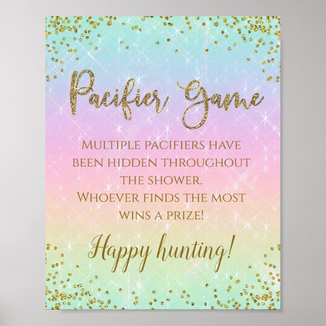 Rainbow Pacifier Baby Shower Game Sign (Front)