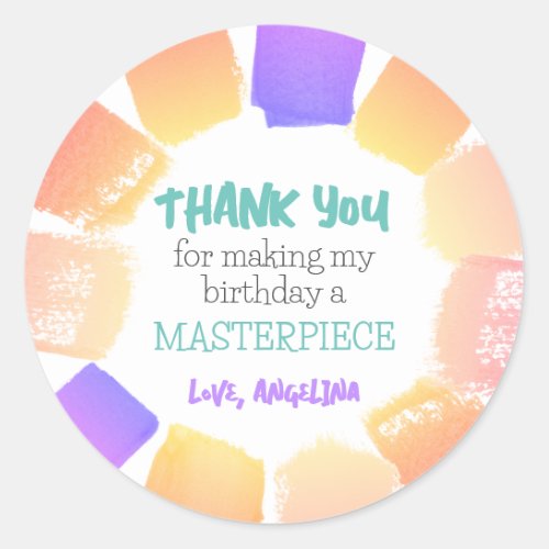 Rainbow Paint Birthday Party Favor Thank you Classic Round Sticker