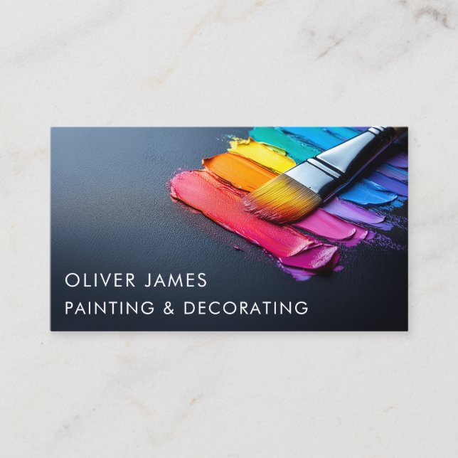 Rainbow Paint Brush Painting Decorating Artist Business Card (Front)
