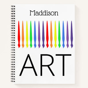Rainbow paint brushes, art sketchbook, your name notebook