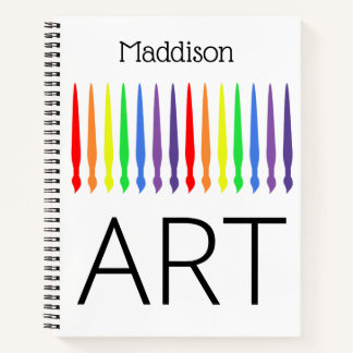 Rainbow paint brushes, art sketchbook, your name notebook