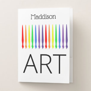 Rainbow paint brushes, art sketchbook, your name  pocket folder