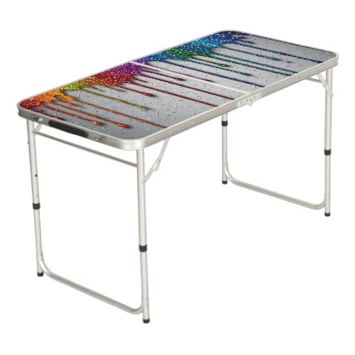  Rainbow Paint Drip Gray Texture ✨ Beer Pong Table