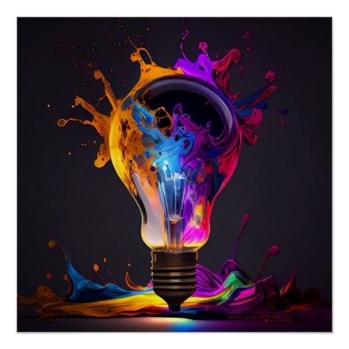 Rainbow Paint Explosion Light Bulb Poster