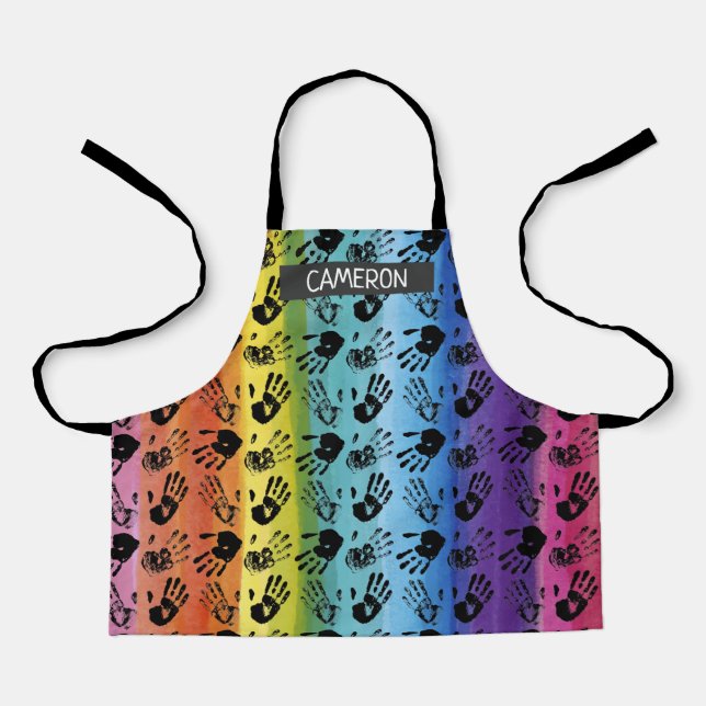 Rainbow Paint Handprint All-Over Print Apron (Front)
