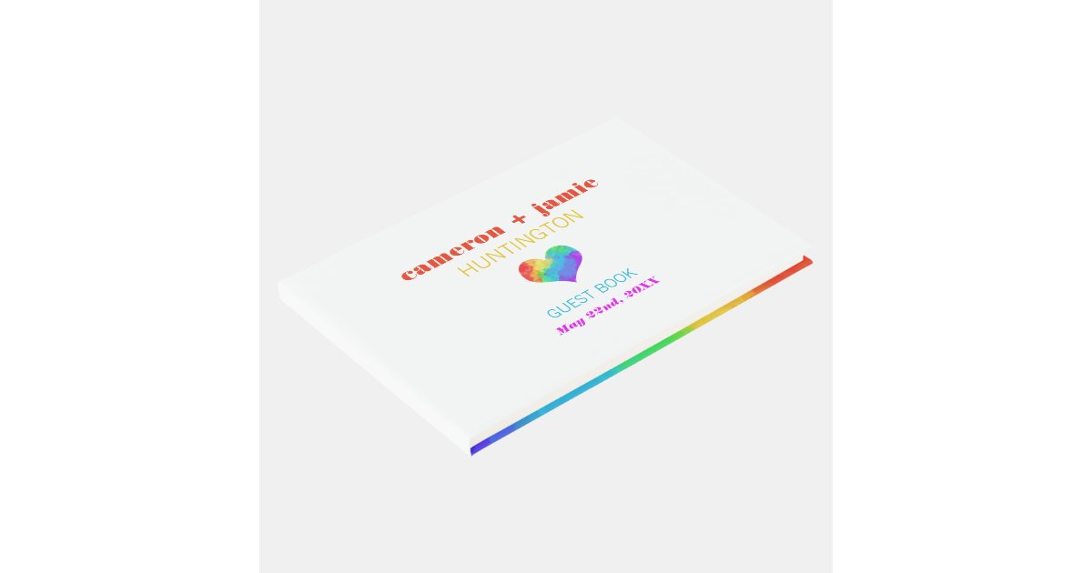 Rainbow Paint Heart Gay Lesbian Wedding Guest Book Zazzle Com