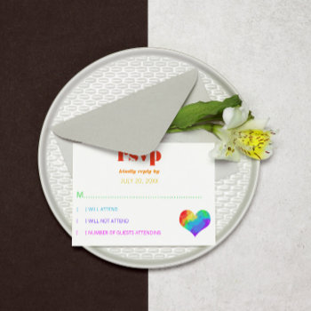 Rainbow Paint Heart Gay Lesbian Wedding Rsvp by Paperpaperpaper at Zazzle