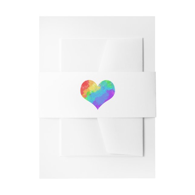 Rainbow Paint Heart Lesbian Gay Wedding Invitation Belly Band (Front Example)
