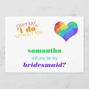 Rainbow Paint Heart Lesbian Wedding Bridesmaid Invitation