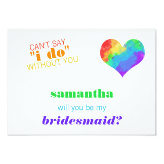 Rainbow Paint Heart Lesbian Wedding Bridesmaid Invitation