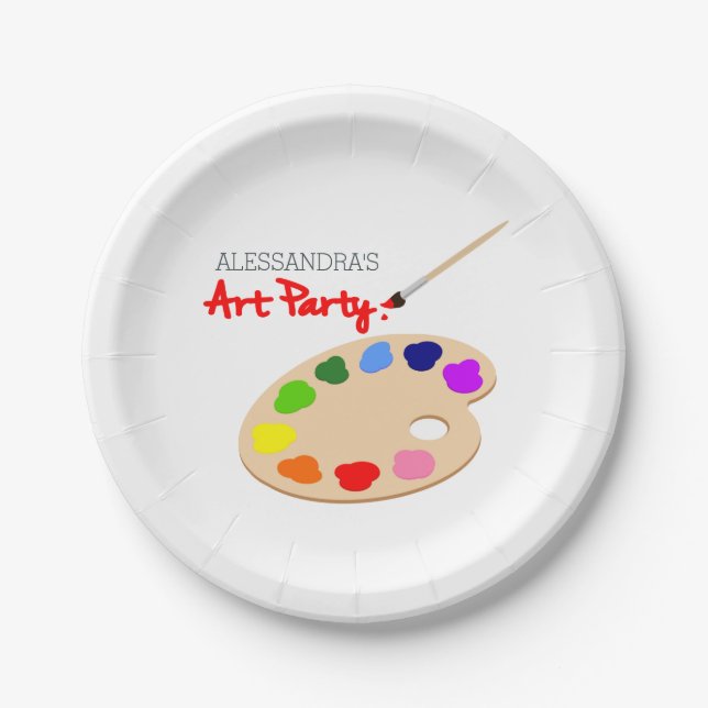 Rainbow Paint Palette Art Birthday Party Paper Plates (Front)