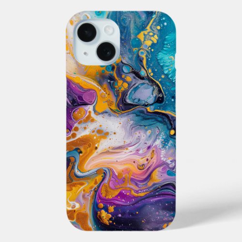 Rainbow Paint Pour Abstract Liquid Cute Aesthetic iPhone 15 Case