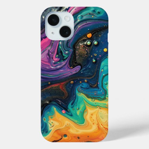 Rainbow Paint Pour Abstract Liquid Cute Aesthetic iPhone 15 Case