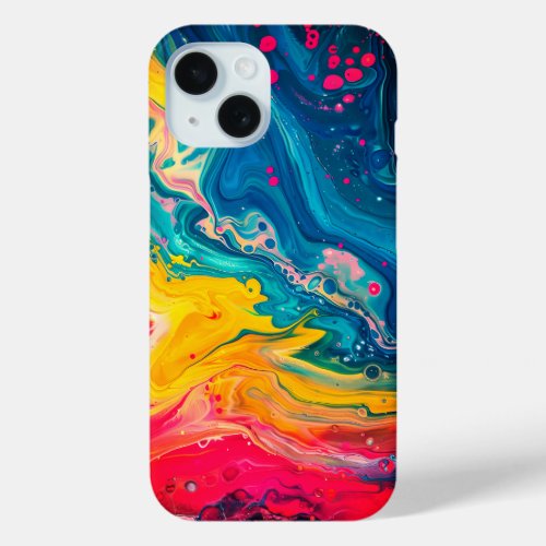 Rainbow Paint Pour Abstract Liquid Cute Aesthetic iPhone 15 Case