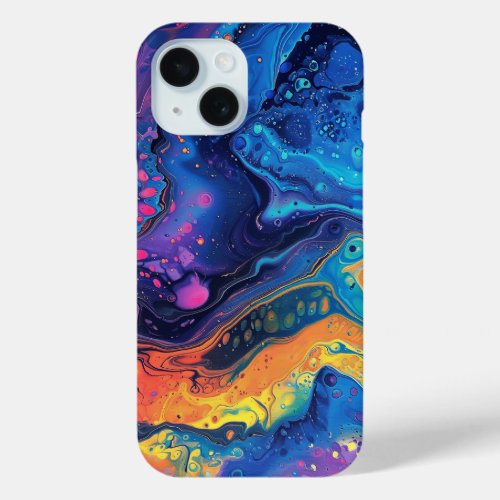 Rainbow Paint Pour Abstract Liquid Cute Aesthetic iPhone 15 Case