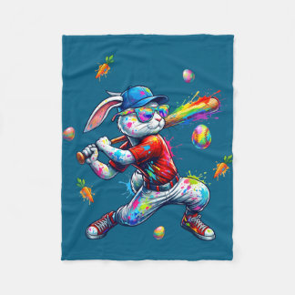 Rainbow paint rabbit batter funny easter bunny fleece blanket