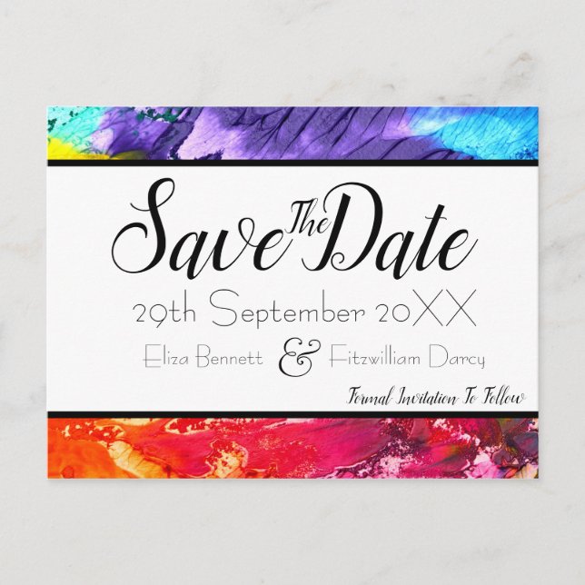Rainbow Paint Save the Date Postcard (Front)