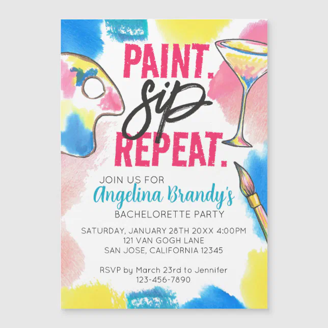 Rainbow Paint Sip Repeat Bachelorette Party Invitation Zazzle