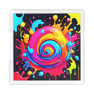 Rainbow Paint Splash Acrylic Tray