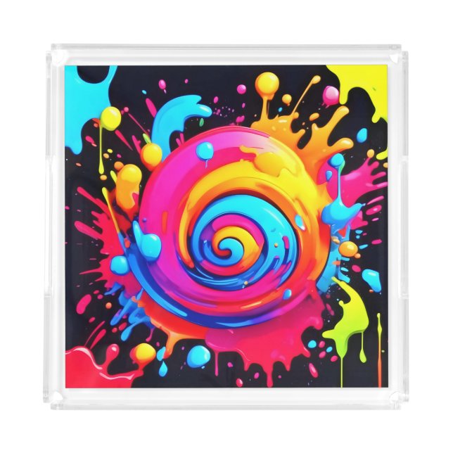 Rainbow Paint Splash Acrylic Tray (Front)