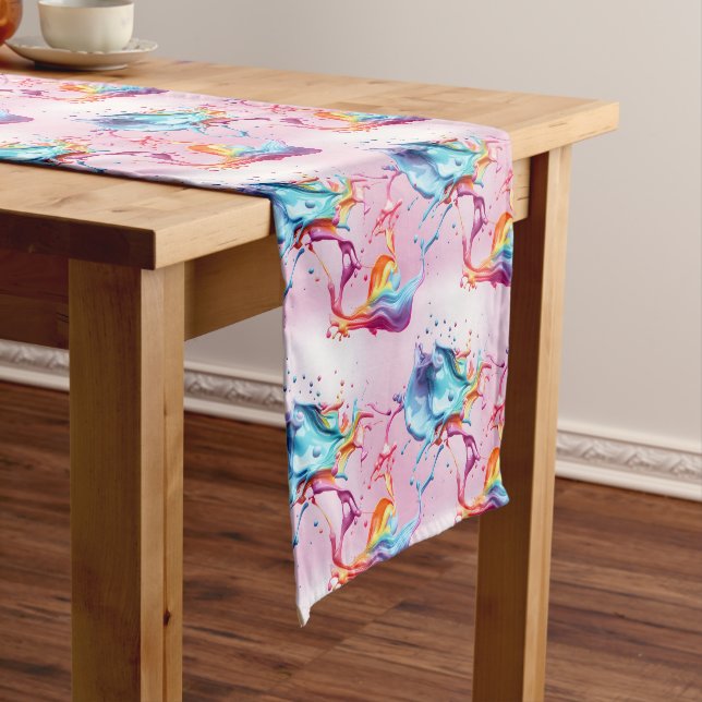 Rainbow Paint Splash Short Table Runner (In Situ)