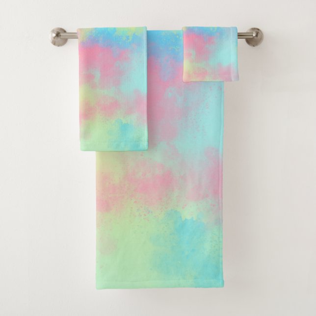 Rainbow  Paint Splatter  Bath Towel Set (Insitu)