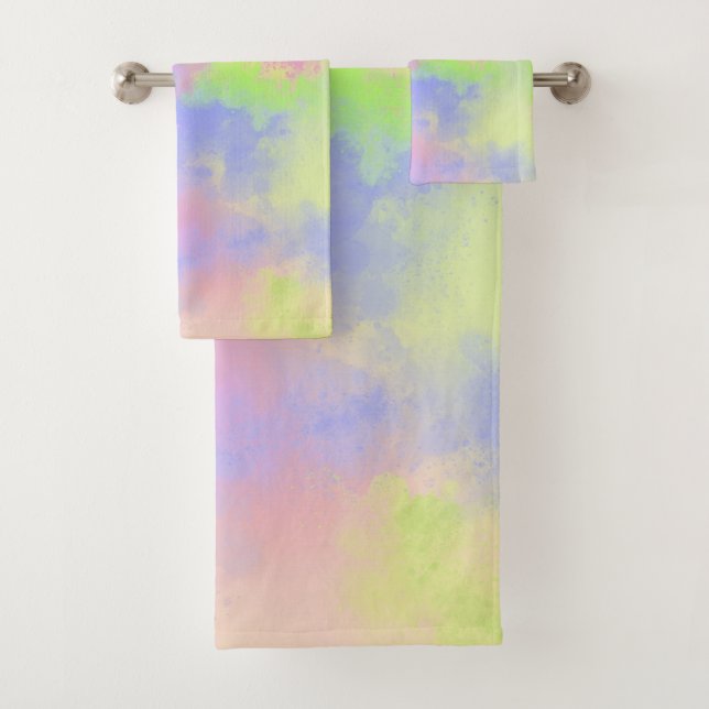 Rainbow  Paint Splatter  Bath Towel Set (Insitu)